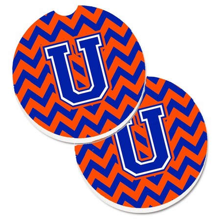 Carolines Treasures Letter U Chevron Orange and Blue Set of 2 Cup Holder Car Coaster CJ1044-UCARC
